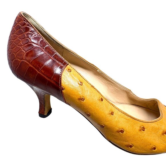 Giorgio's of Palm Beach Ostrich with Embossed Leather Kitten Heel Pumps - Picture 5 of 12